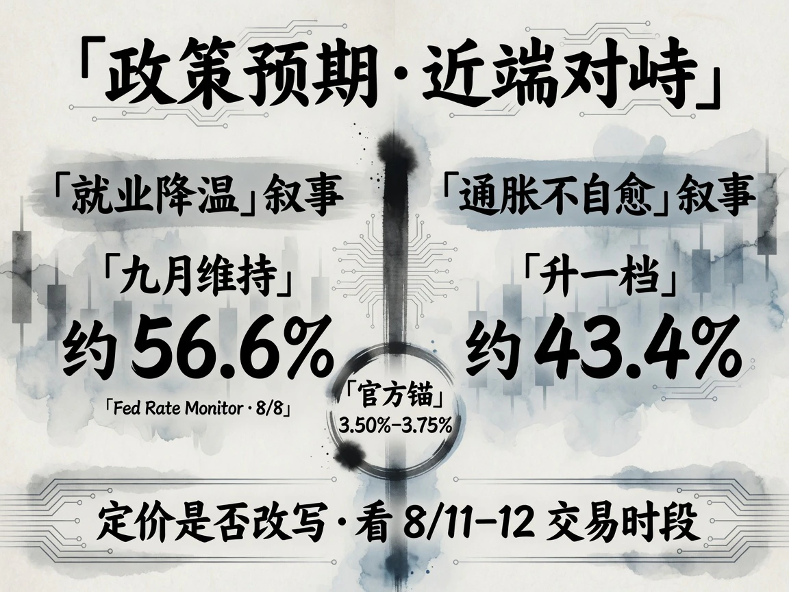 政策预期对峙:九月维持约 56.6% vs 升一档约 43.4%(8/8 读数)