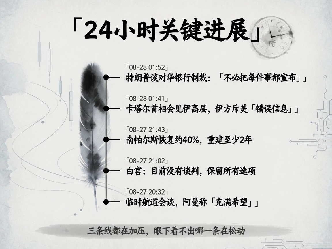 24小时关键进展:特朗普谈对华银行制裁、卡塔尔会见、南帕尔斯恢复四成、白宫无谈判、临时航道会谈