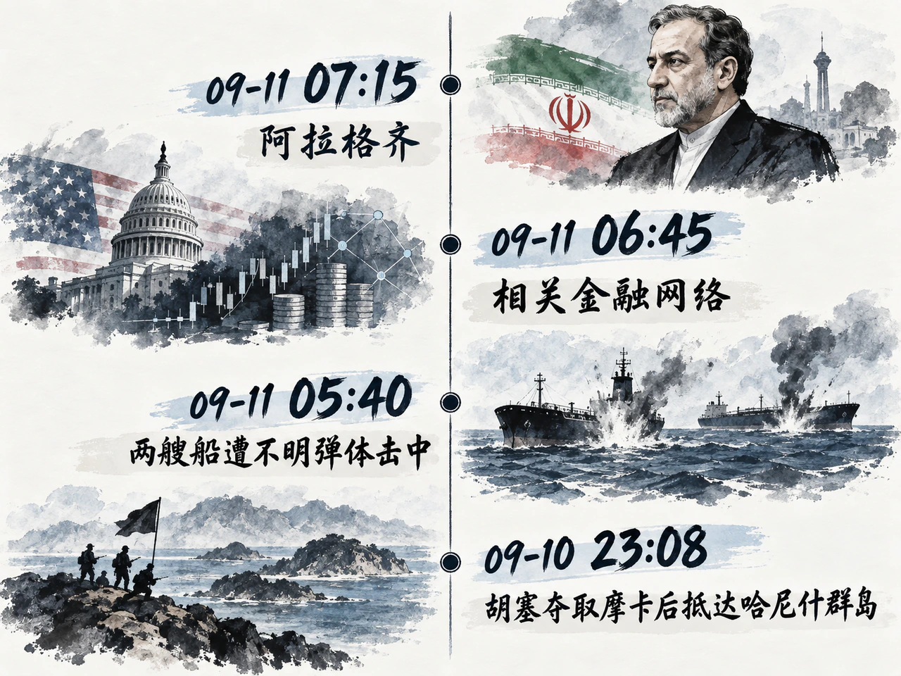 北京时间倒序呈现外交、制裁、船舶遇袭及也门战线四项进展