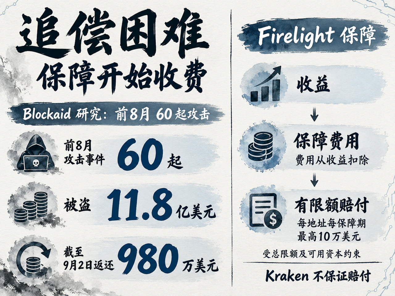 Low recovery of stolen assets and the mechanism for Firelight's capped, fee-funded protection.