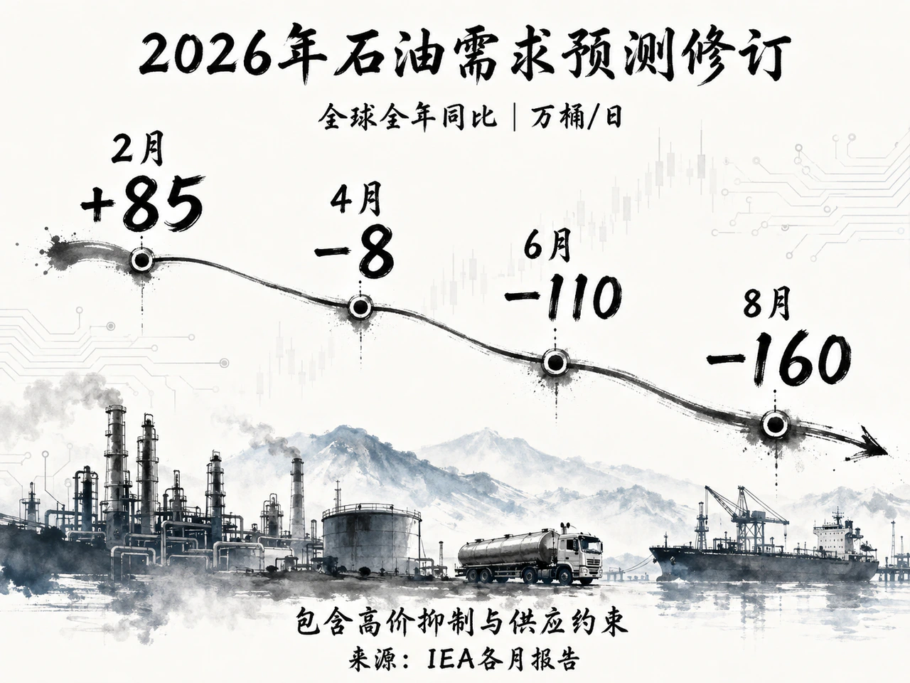 IEA对2026年全球石油需求增减的预测修订