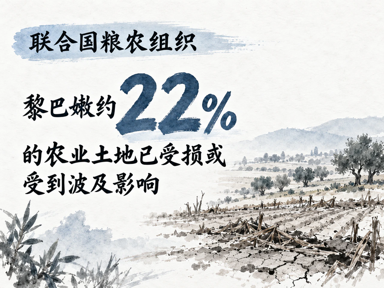 联合国粮农组织评估黎巴嫩约22%农地受损或受影响。