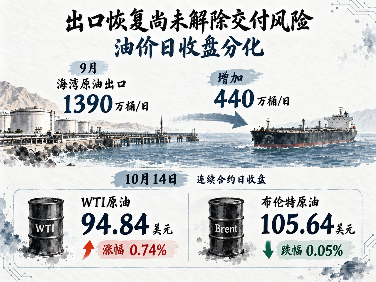 9月海湾原油出口恢复与10月14日两类原油日收盘表现