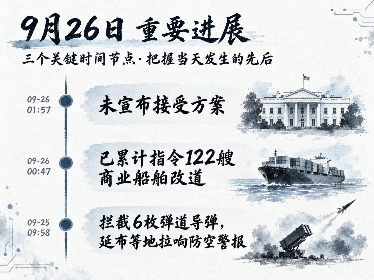 关键进展按北京时间倒序显示七天方案、封锁改道与延布警报。