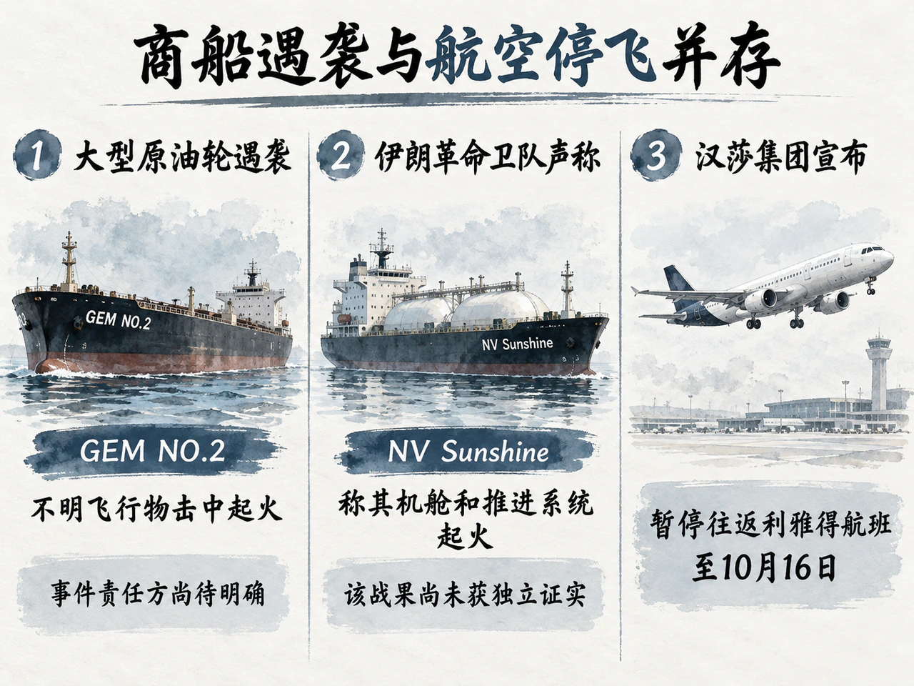 商船遇袭与航空停飞并存