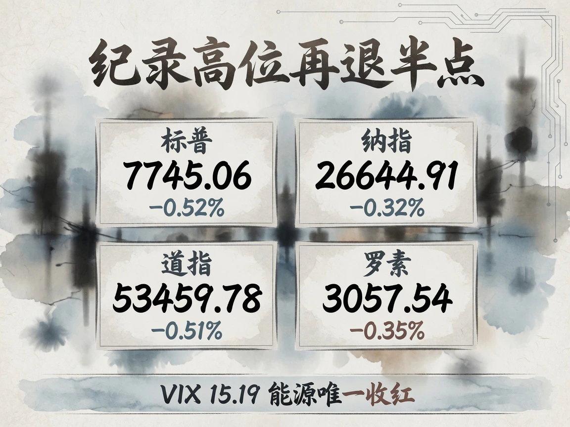 标普7745.06退0.52%,VIX升至15.19,能源唯一收红