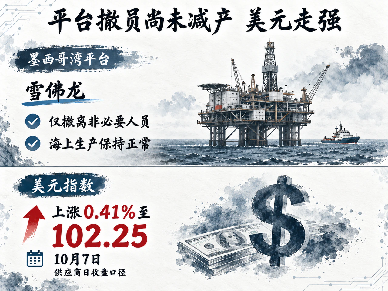 平台撤员尚未减产，美元走强