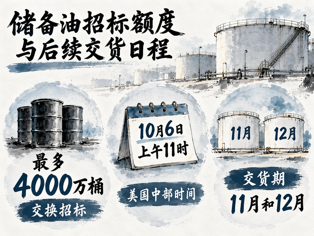 美国战略储备油招标上限4000万桶,10月6日截标,交货安排在11月和12月。