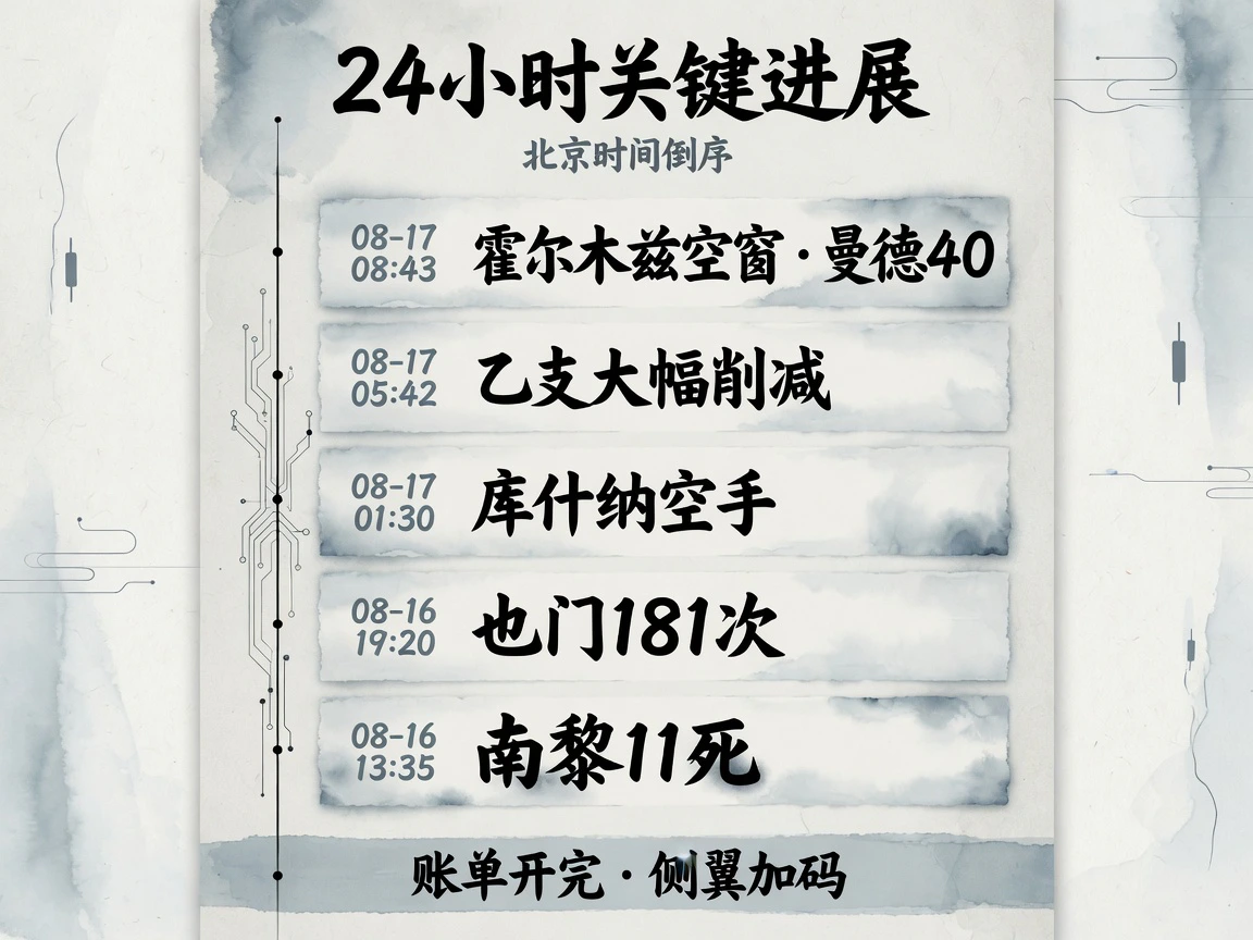 过去24小时关键进展:霍尔木兹空窗、乙支削减、库什纳空手、也门181次、南黎11死