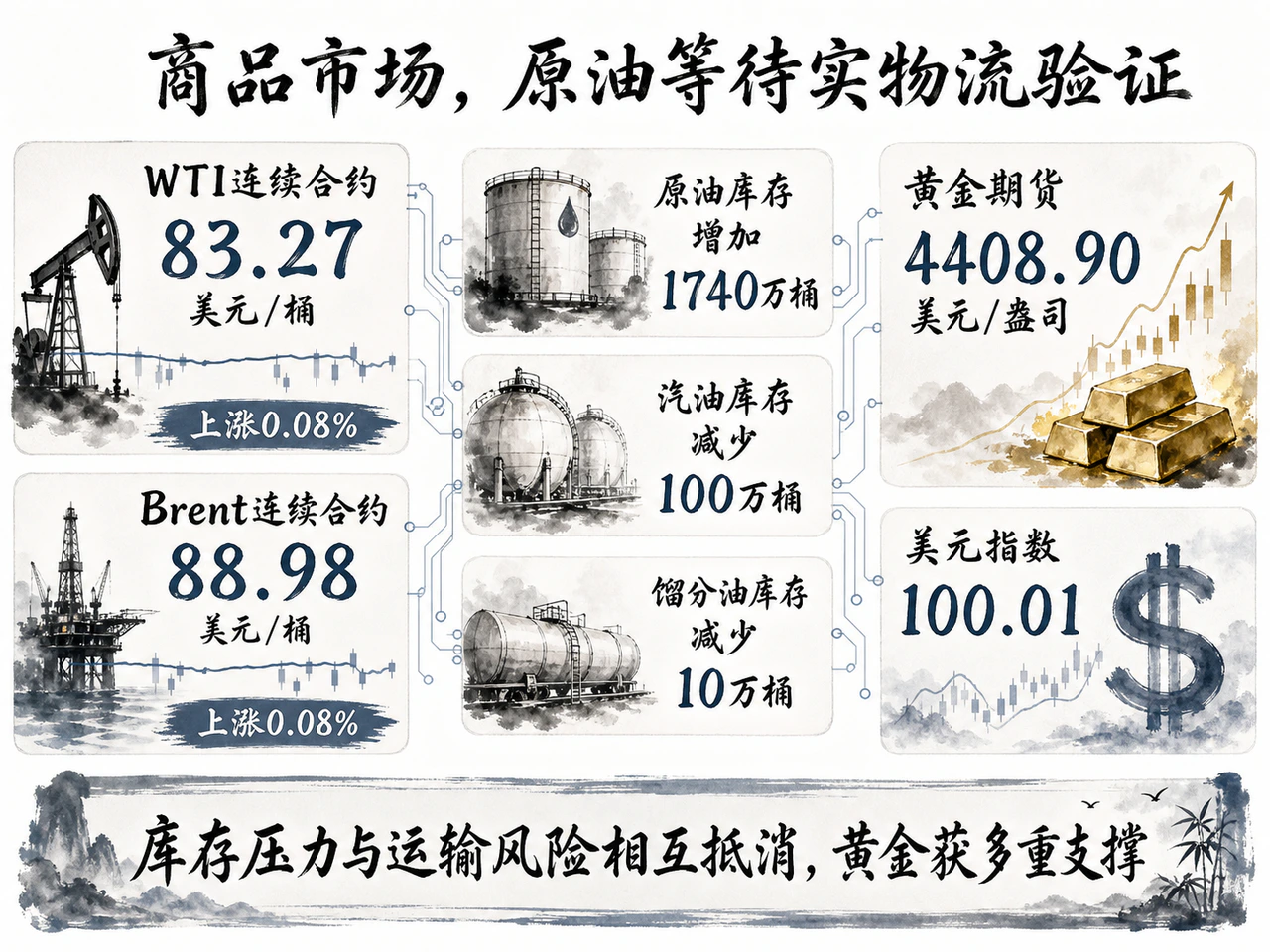 原油等待实物流验证与黄金走强
