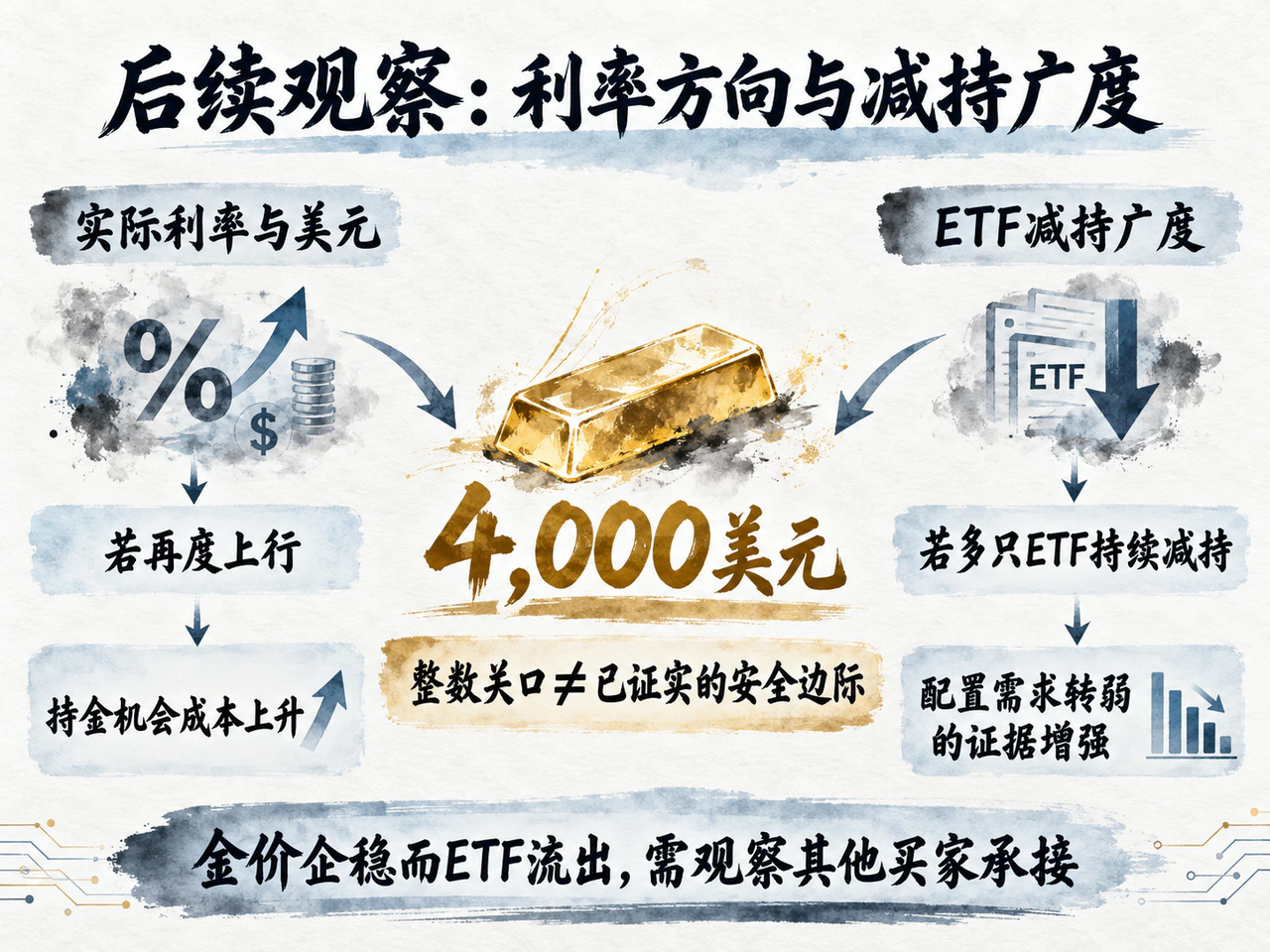 Gold outlook: real rates, the dollar, ETF selling breadth, and buying support around $4,000.