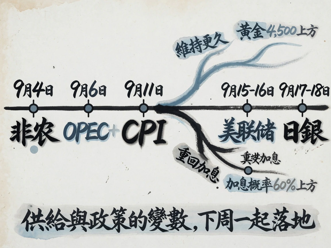 结语：9月关键日程——9月4日非农、9月6日OPEC+、9月11日CPI、9月15-16日美联储、9月17-18日日银；维持更久vs重回加息两剧本