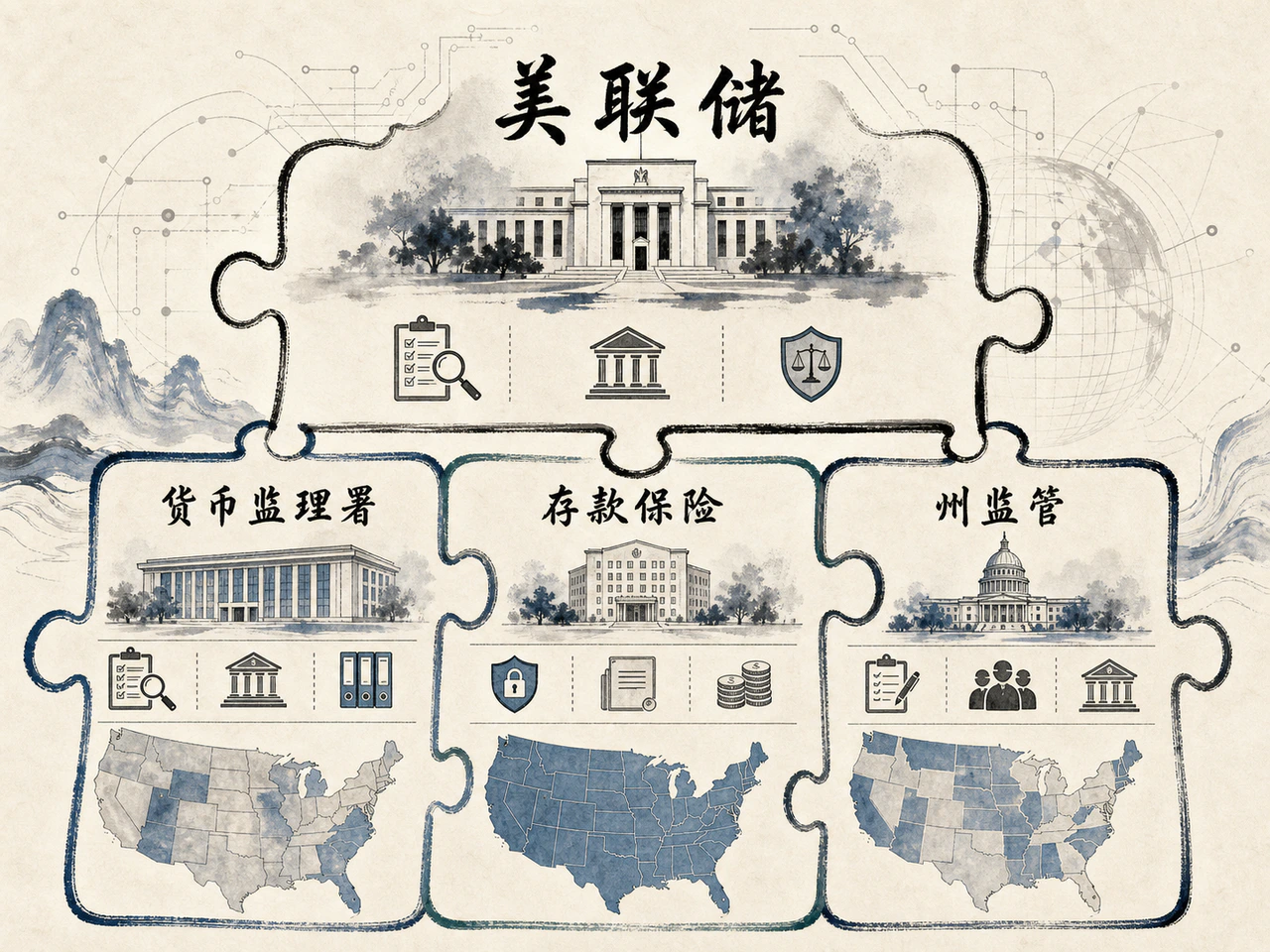 美国银行监管多机构拼图