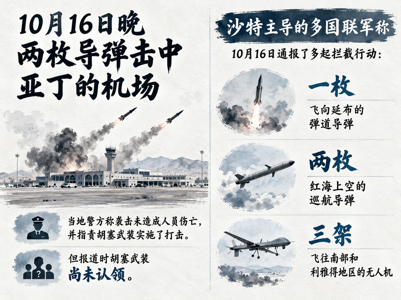 亚丁机场遇袭警方指责胡塞但尚未认领,沙特称实施拦截