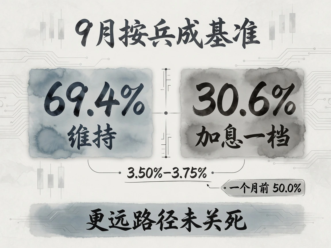 9月维持约69.4%、加息一档约30.6%,利率锚3.50%–3.75%