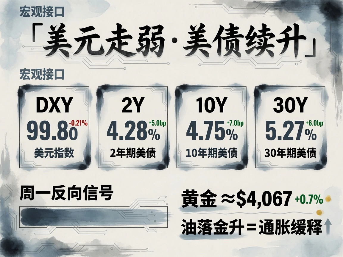 美元DXY 99.80；2Y/10Y/30Y close-to-close 上行