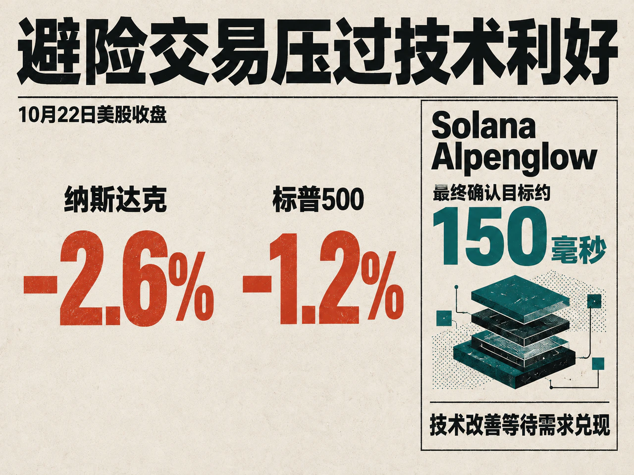 U.S. equity losses contrasted with Solana's 150-millisecond finality target.
