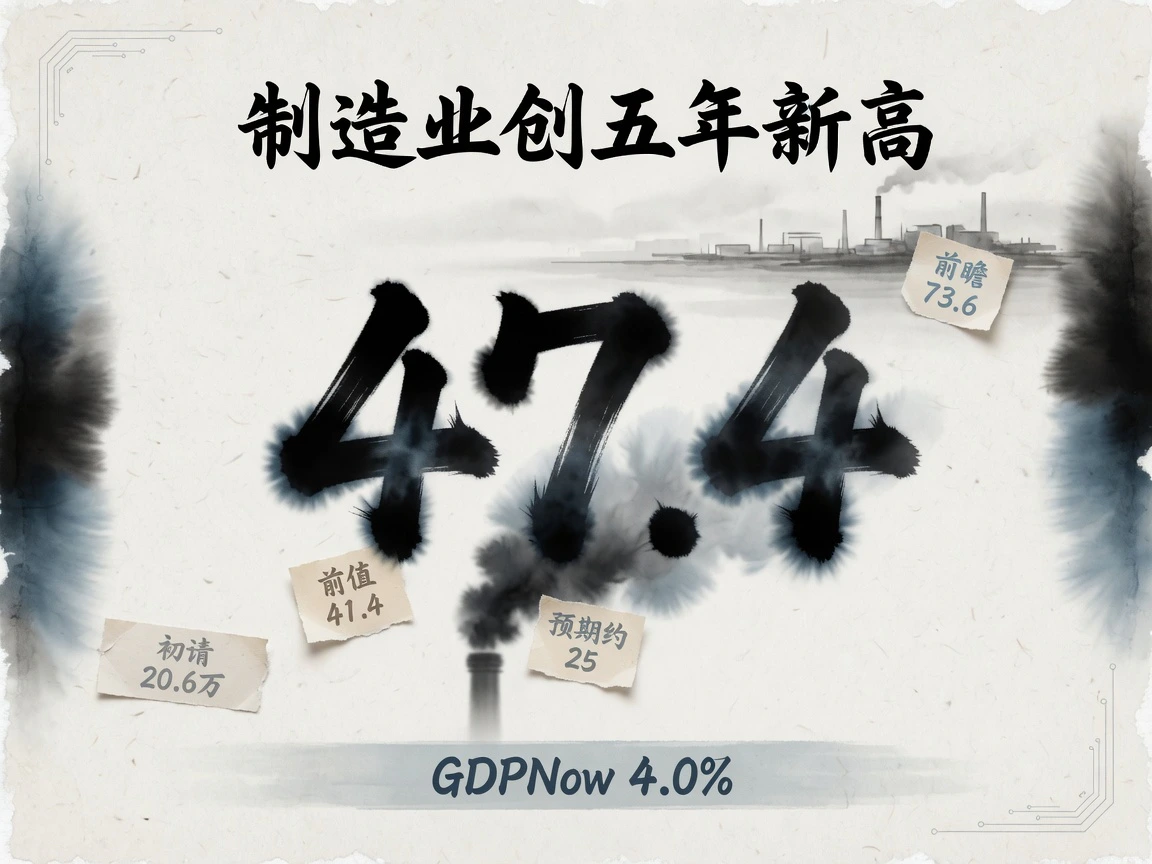 费城联储制造业活动指数47.4,前值41.4、预期约25;初请失业金20.6万;六个月前瞻73.6;GDPNow折年4.0%
