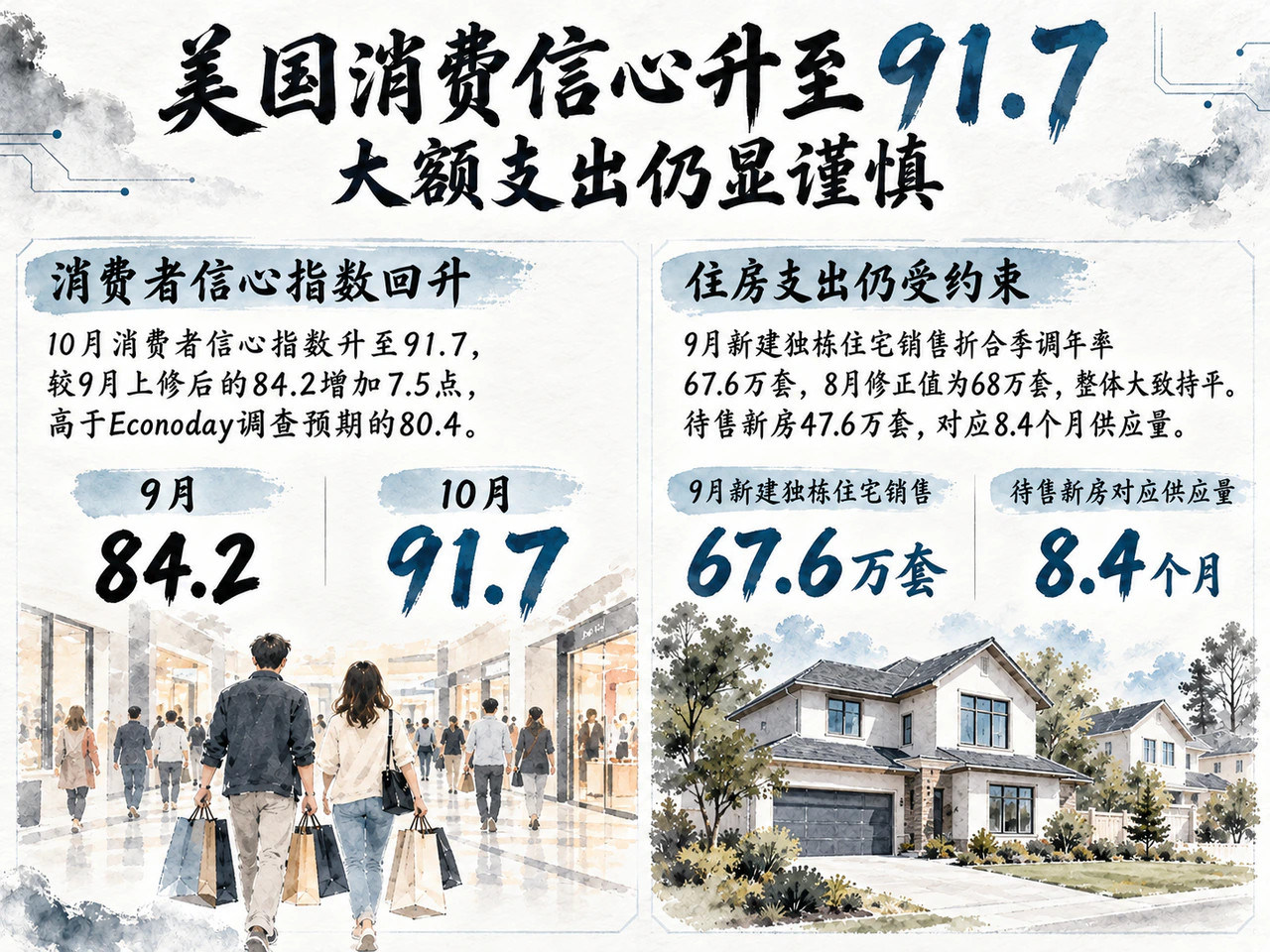 Consumer confidence improves while home sales and major-purchase intentions remain restrained.