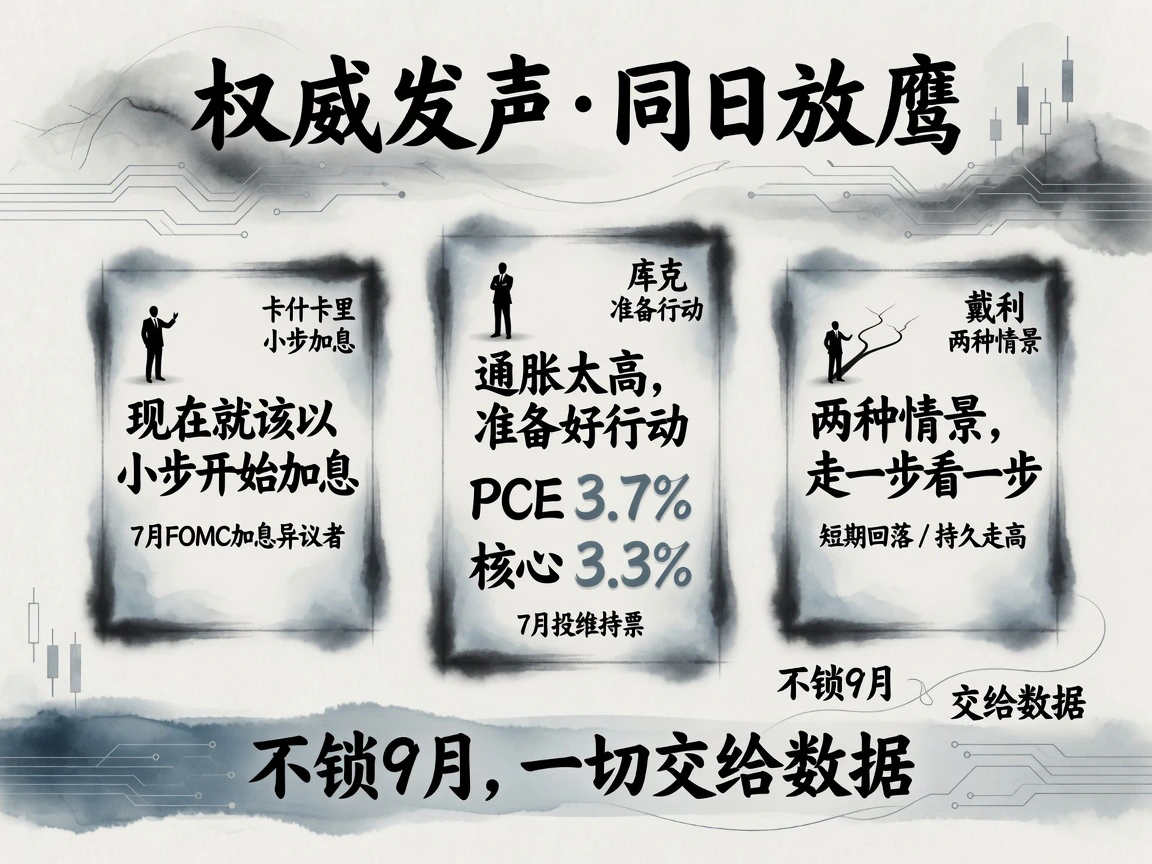权威发声对比图：卡什卡里小步加息、库克PCE3.7%核心3.3%、戴利两种情景