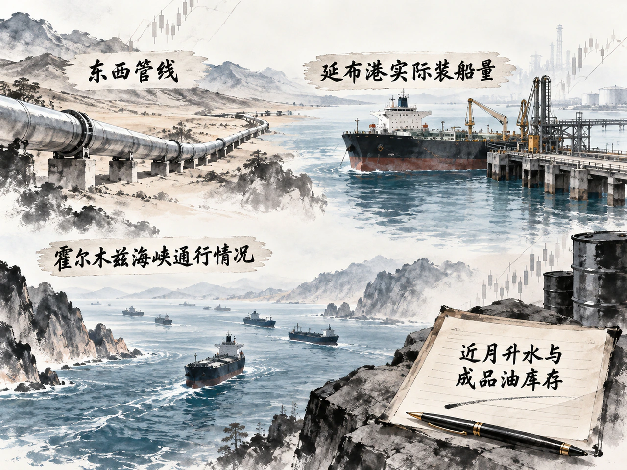 管线运量、港口装船、海峡通行与库存共同反映交付压力