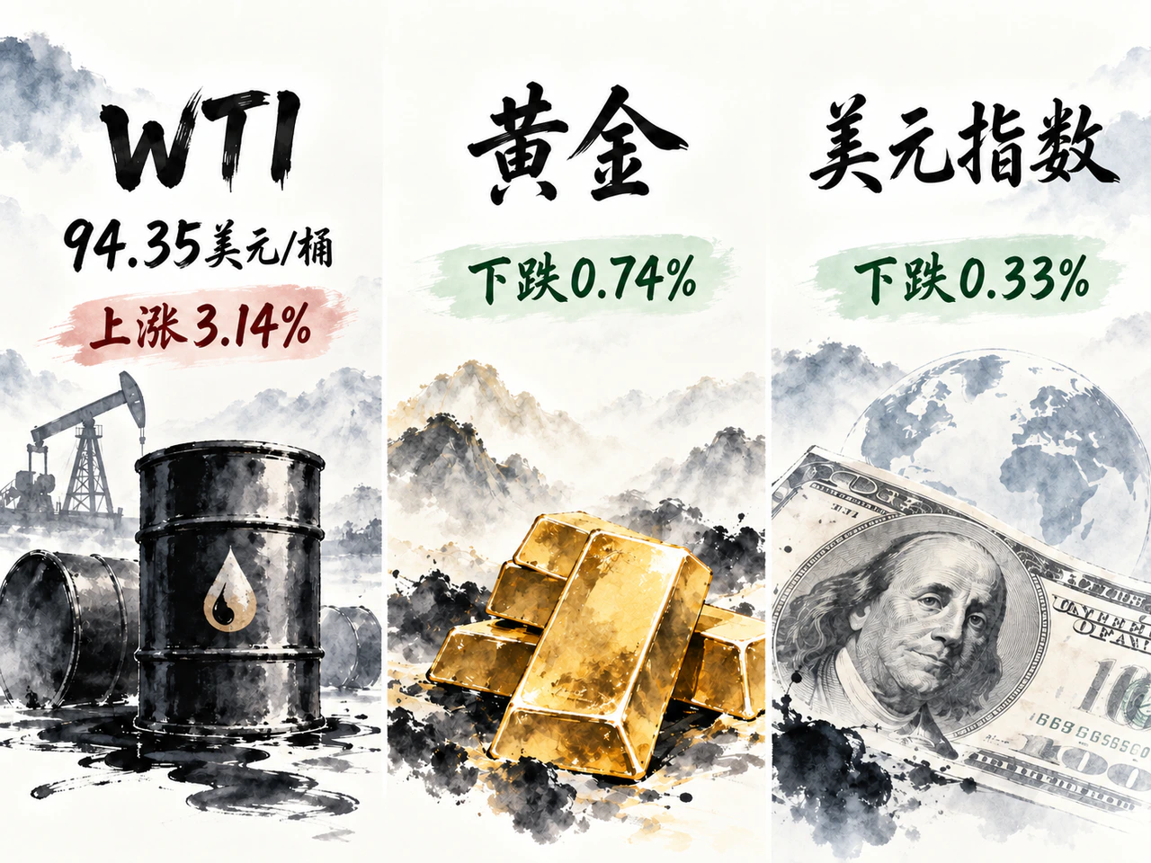 原油走高、黄金回落,美元走弱并未带动商品普涨。