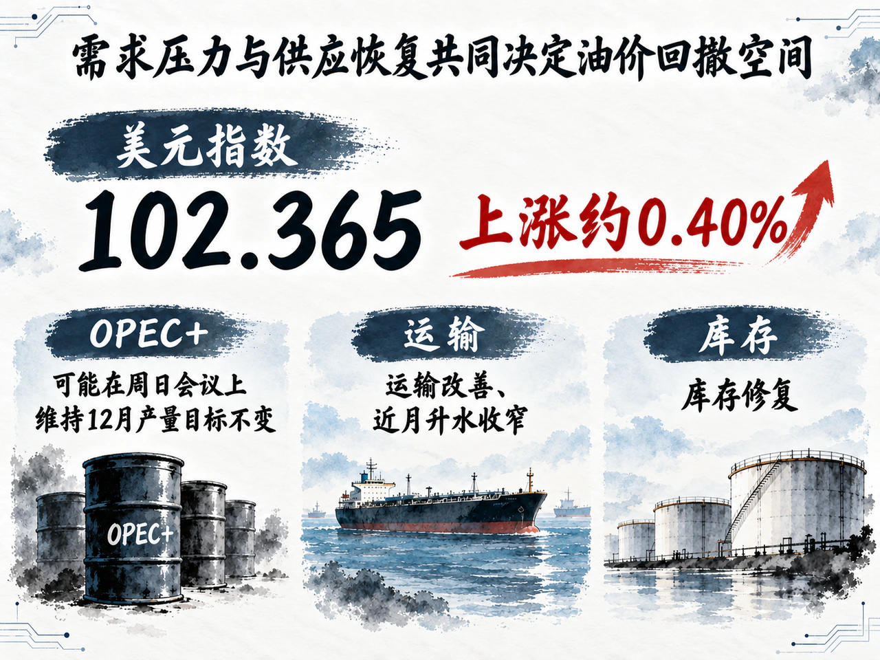 Dollar strength, expected OPEC+ targets, transport and inventories shape oil-price downside.
