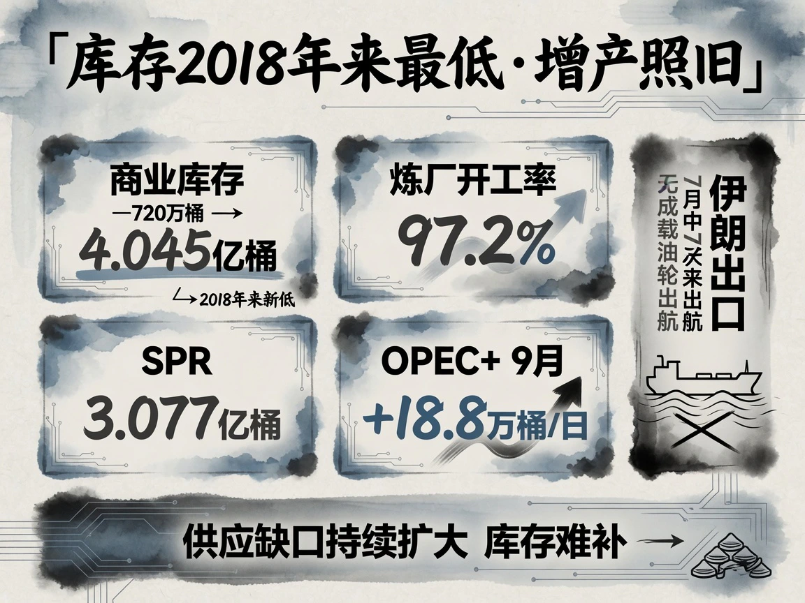 商业库存创2018年新低；OPEC+确认9月增产+18.8万桶/日