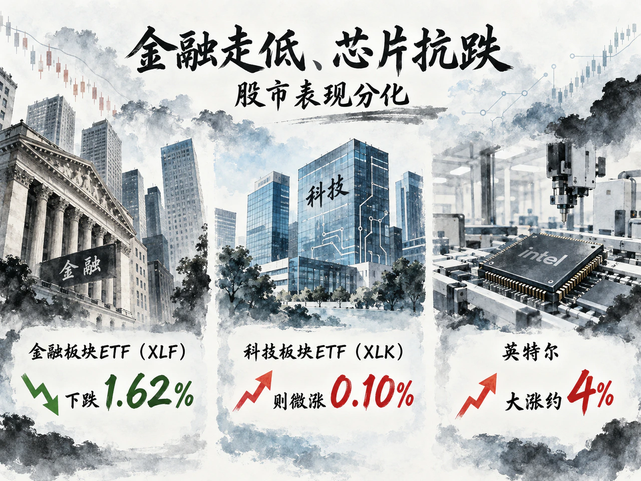 金融走低、芯片抗跌,股市表现分化