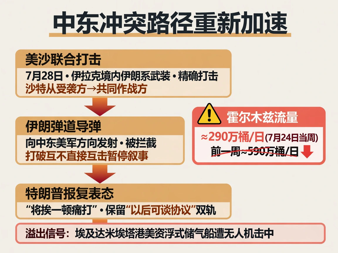 中东冲突路径重新加速:美沙联合打击→伊朗弹道导弹→特朗普报复表态,霍尔木兹流量骤降