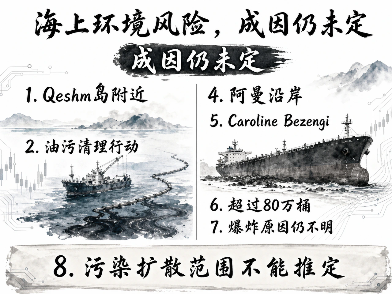 Qeshm岛油污清理与阿曼沿岸搁浅油轮处置，成因仍未定