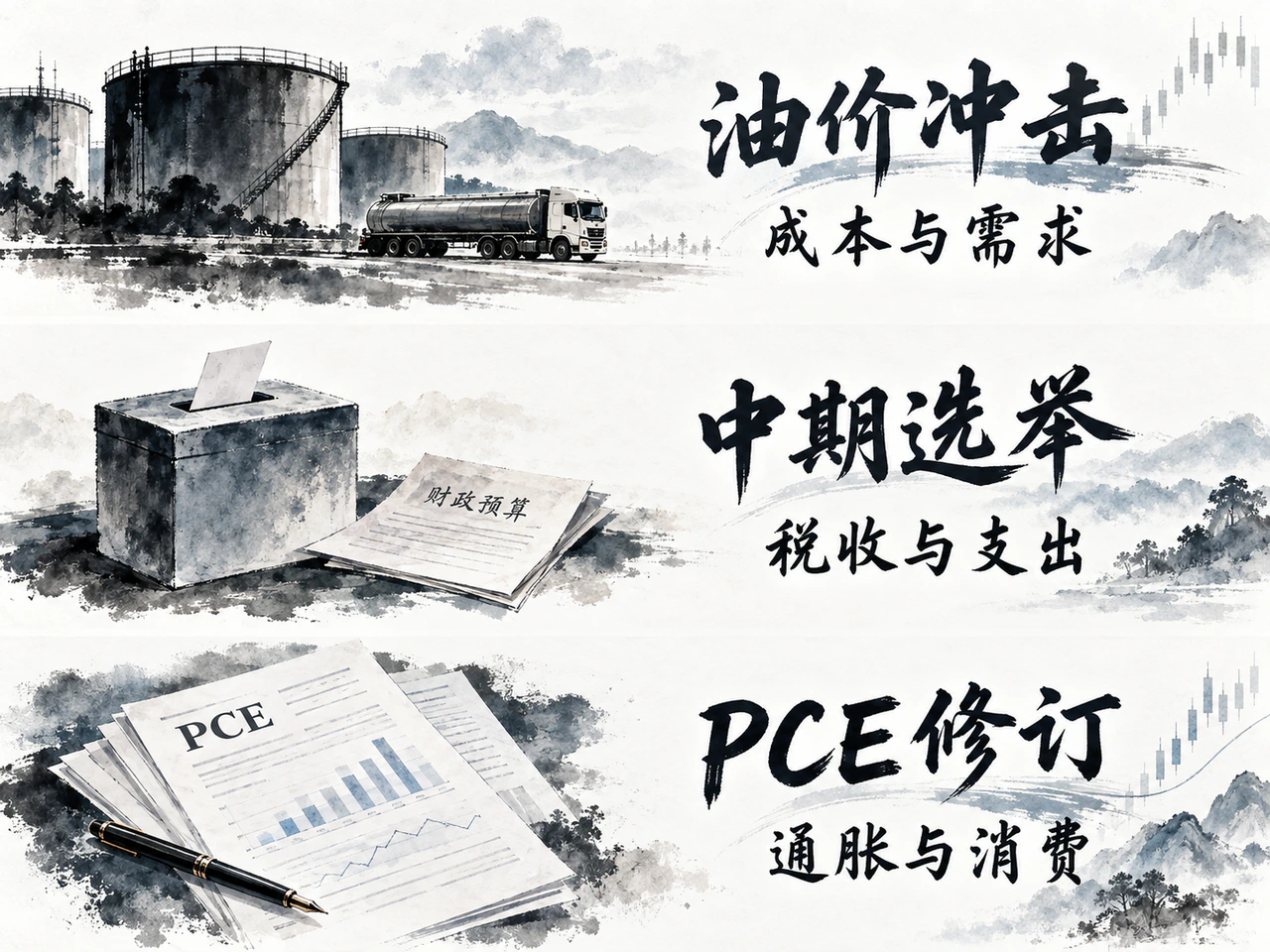油价影响成本与需求，中期选举影响政策，PCE修订影响通胀和消费估计