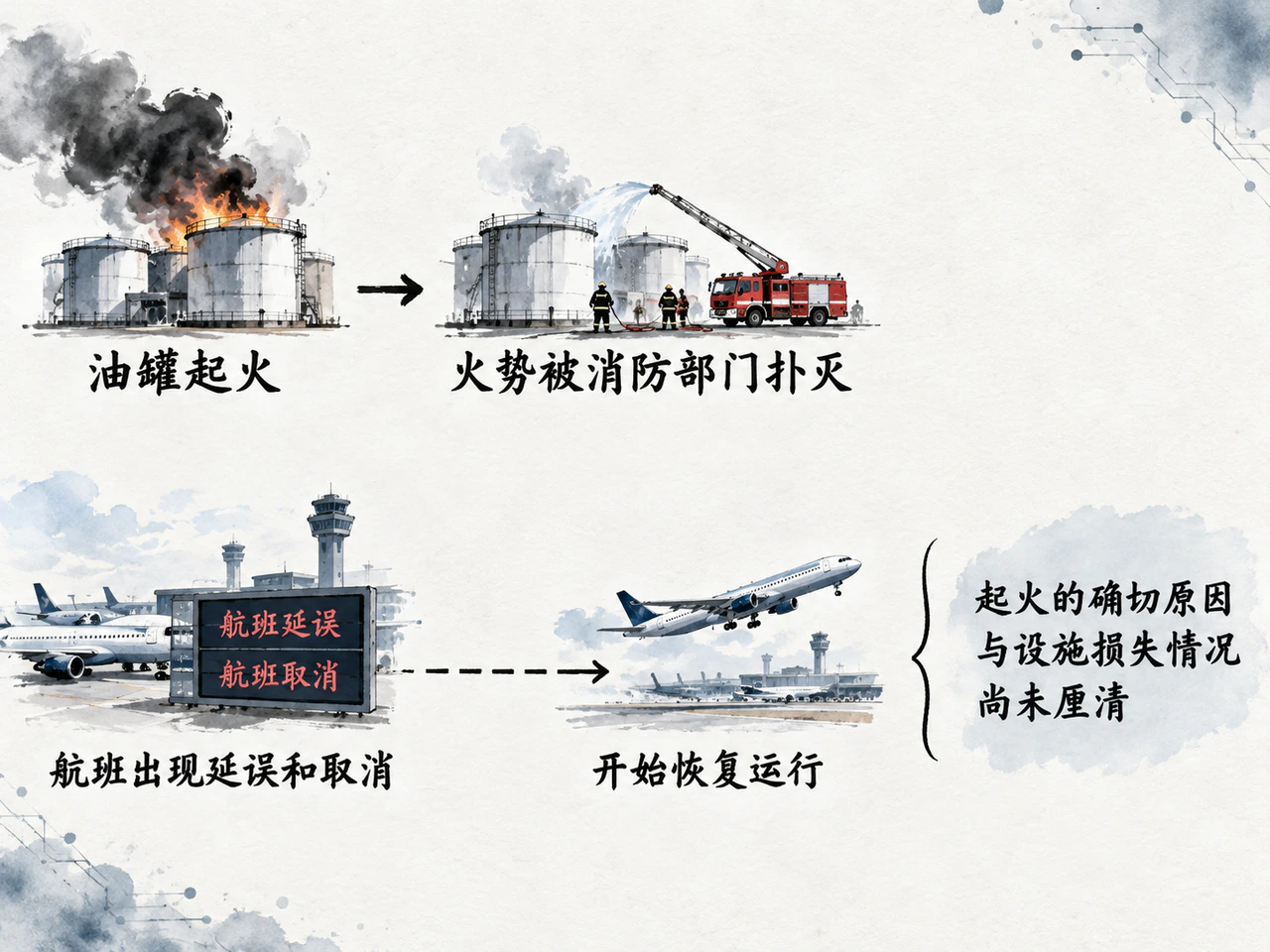 利雅得机场附近火情与航班扰动：分别记录事实，不推断起火原因