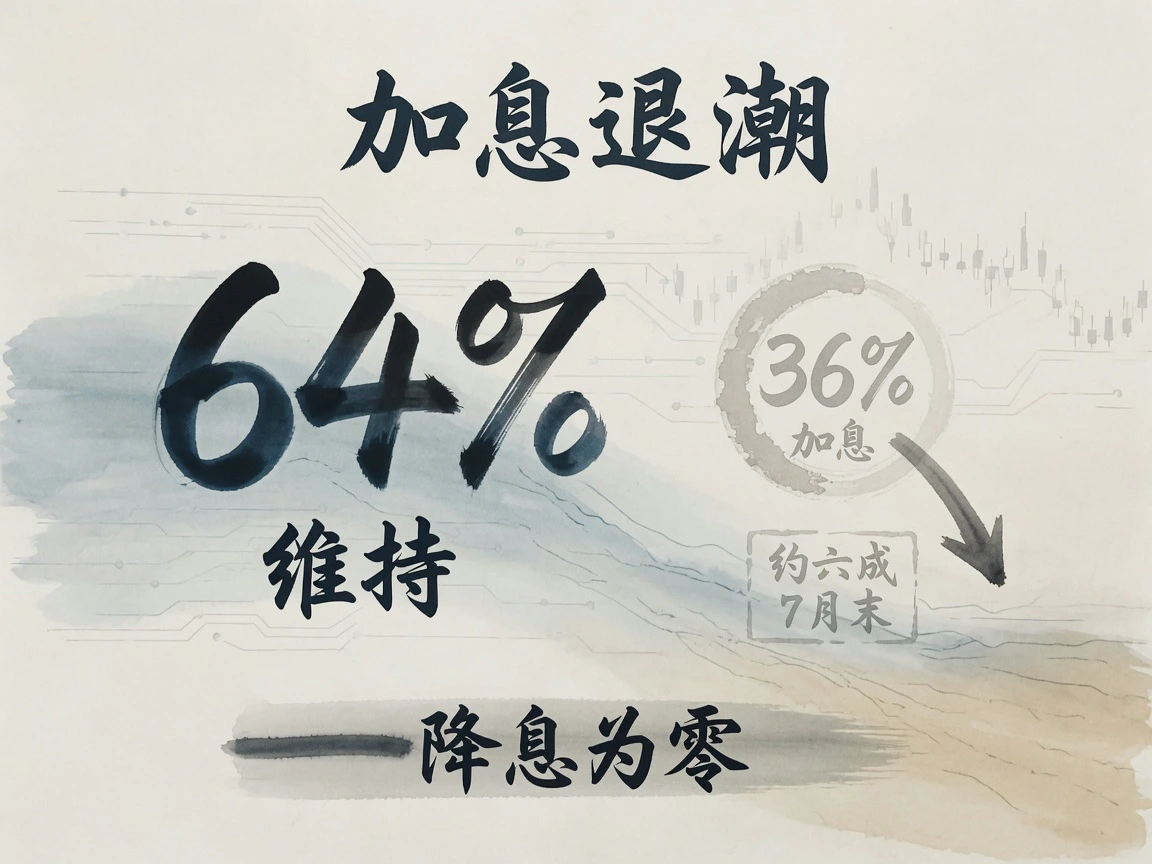 9月维持概率约64%、加息约36%,较7月末约六成加息定价回落,降息为零