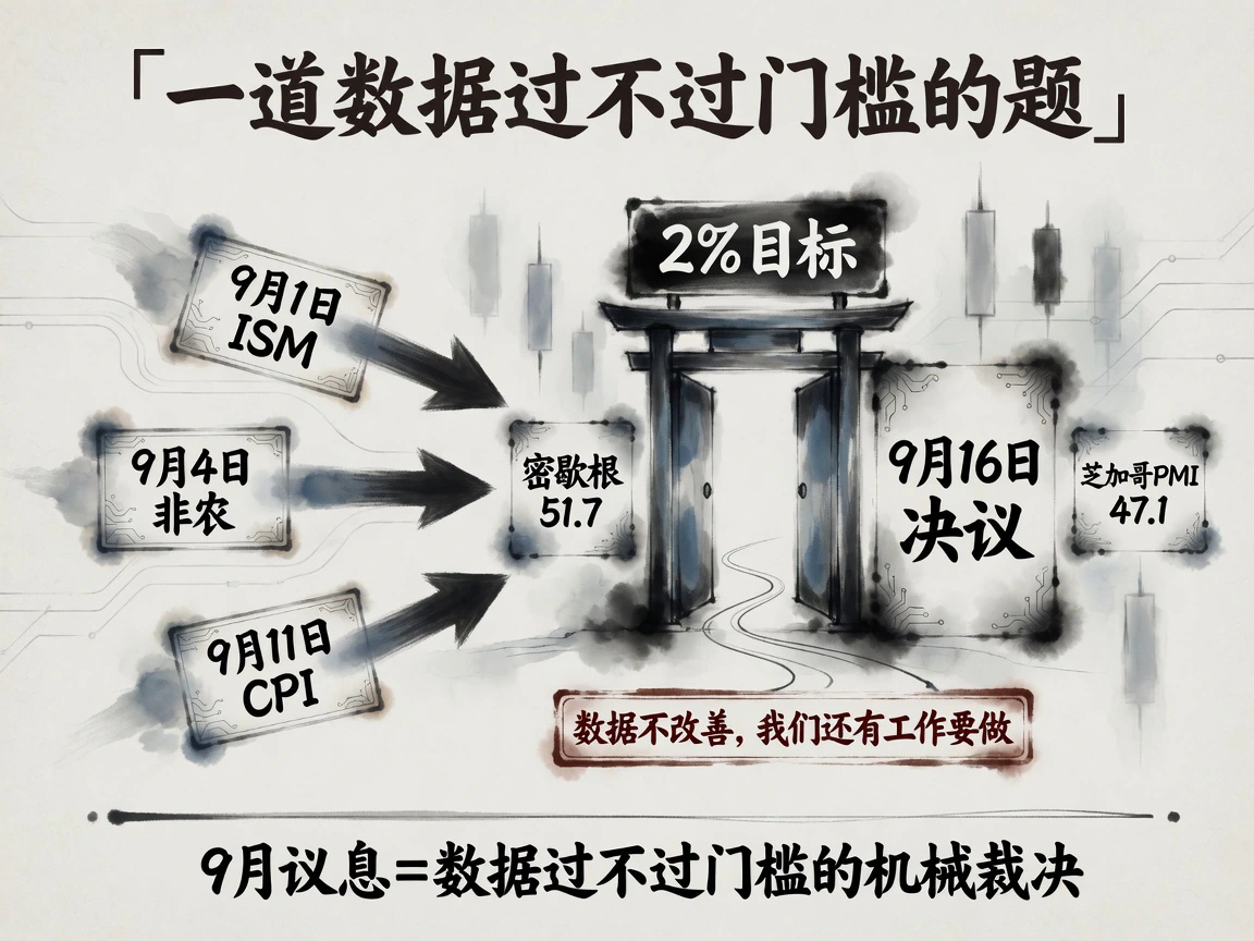联储数据门槛：9月1日ISM、9月4日非农、9月11日CPI通向9月16日决议，密歇根51.7、芝加哥PMI47.1