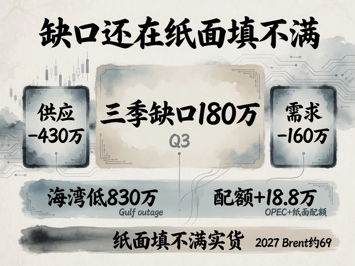 三季度缺口约180万桶/日，OPEC+纸面配额填不满实货