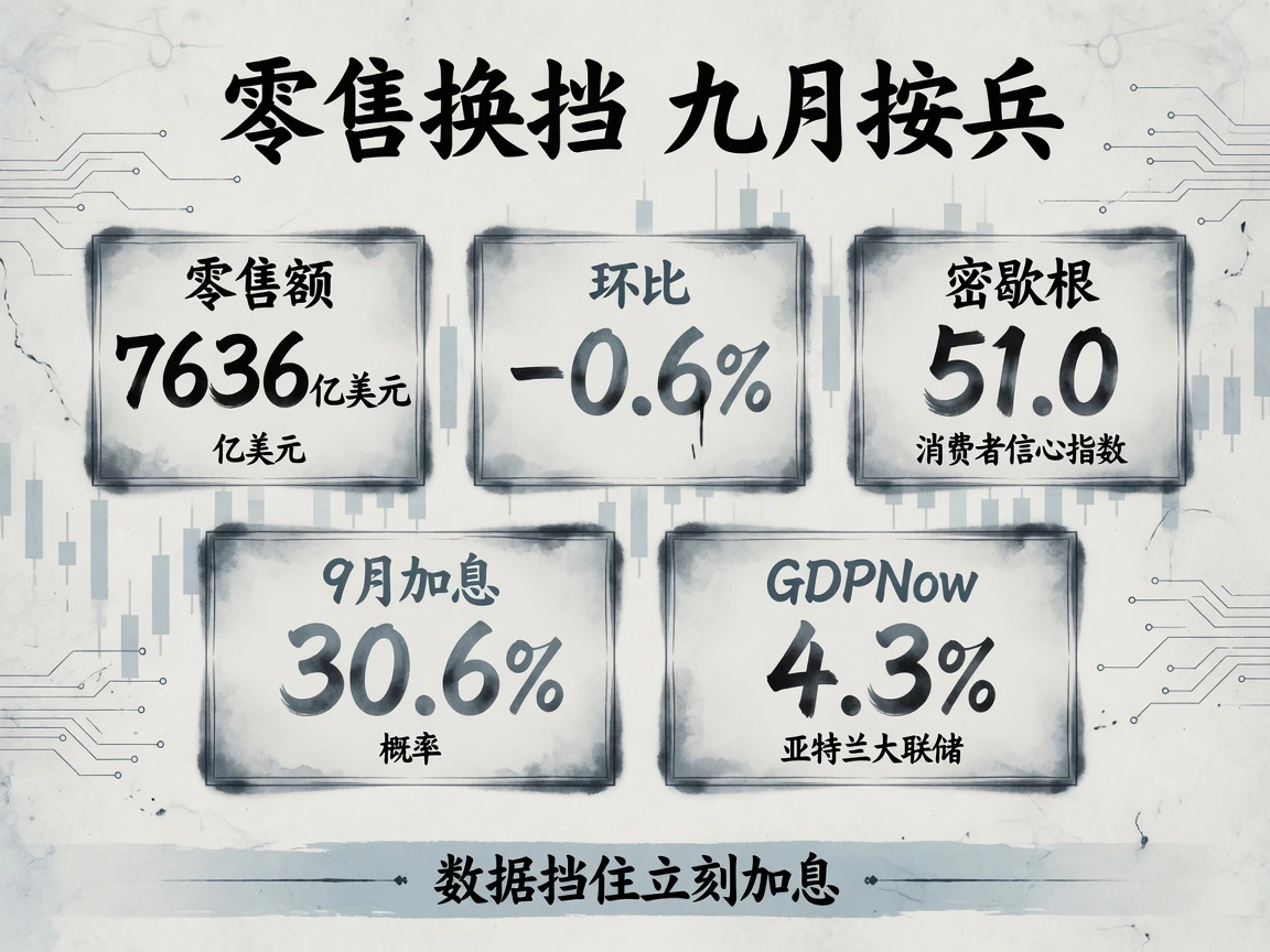 7月零售环比下降0.6%,密歇根51.0,9月加息约30.6%