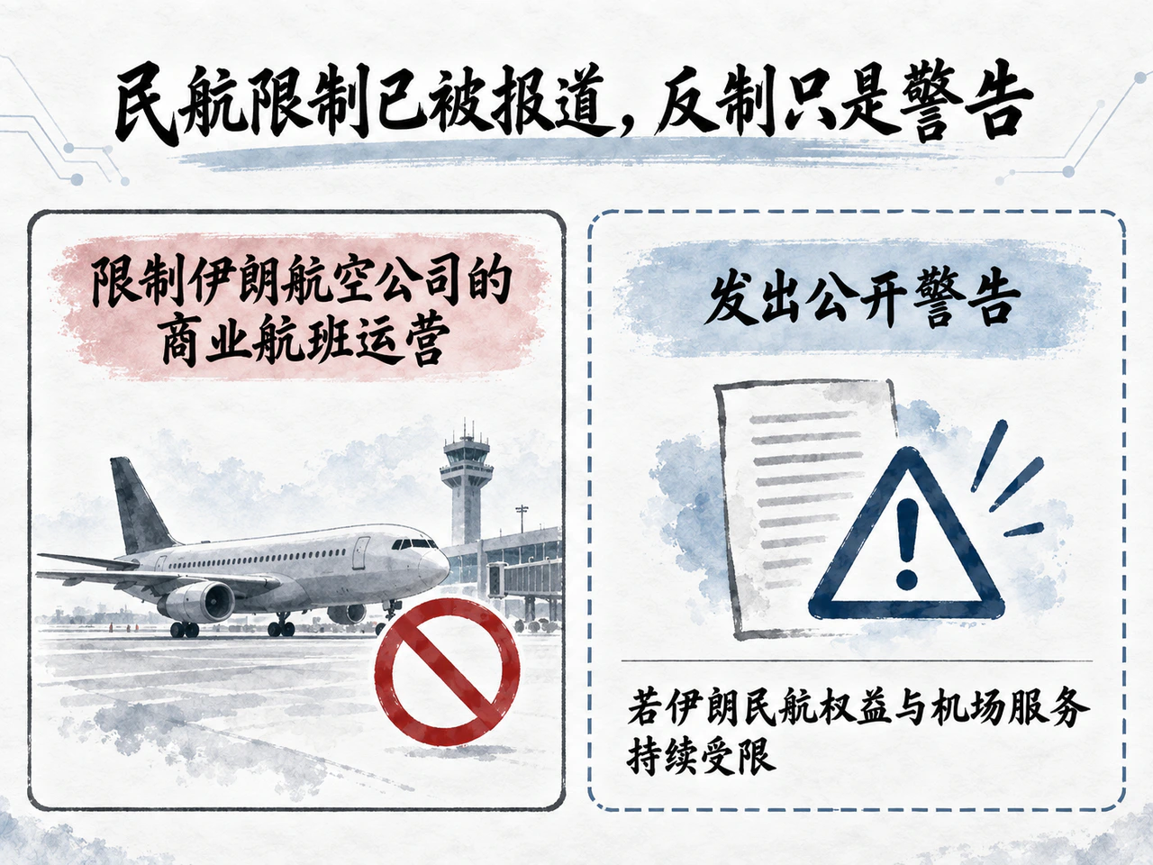 海湾周边国家限制伊朗航班运营,伊方发出对等反制警告。
