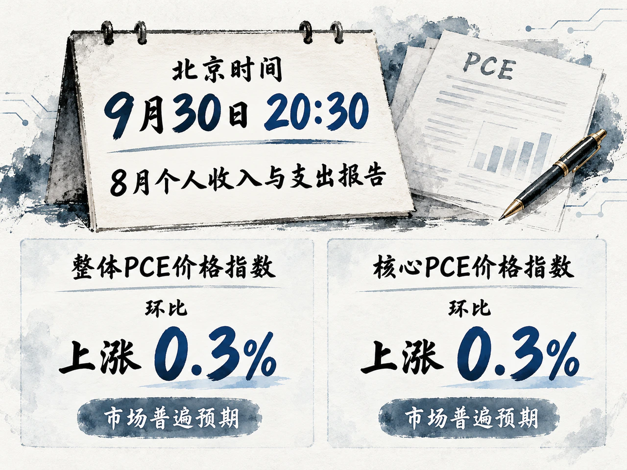 市场等待9月30日20:30发布的8月PCE,整体与核心环比0.3%均为预期。