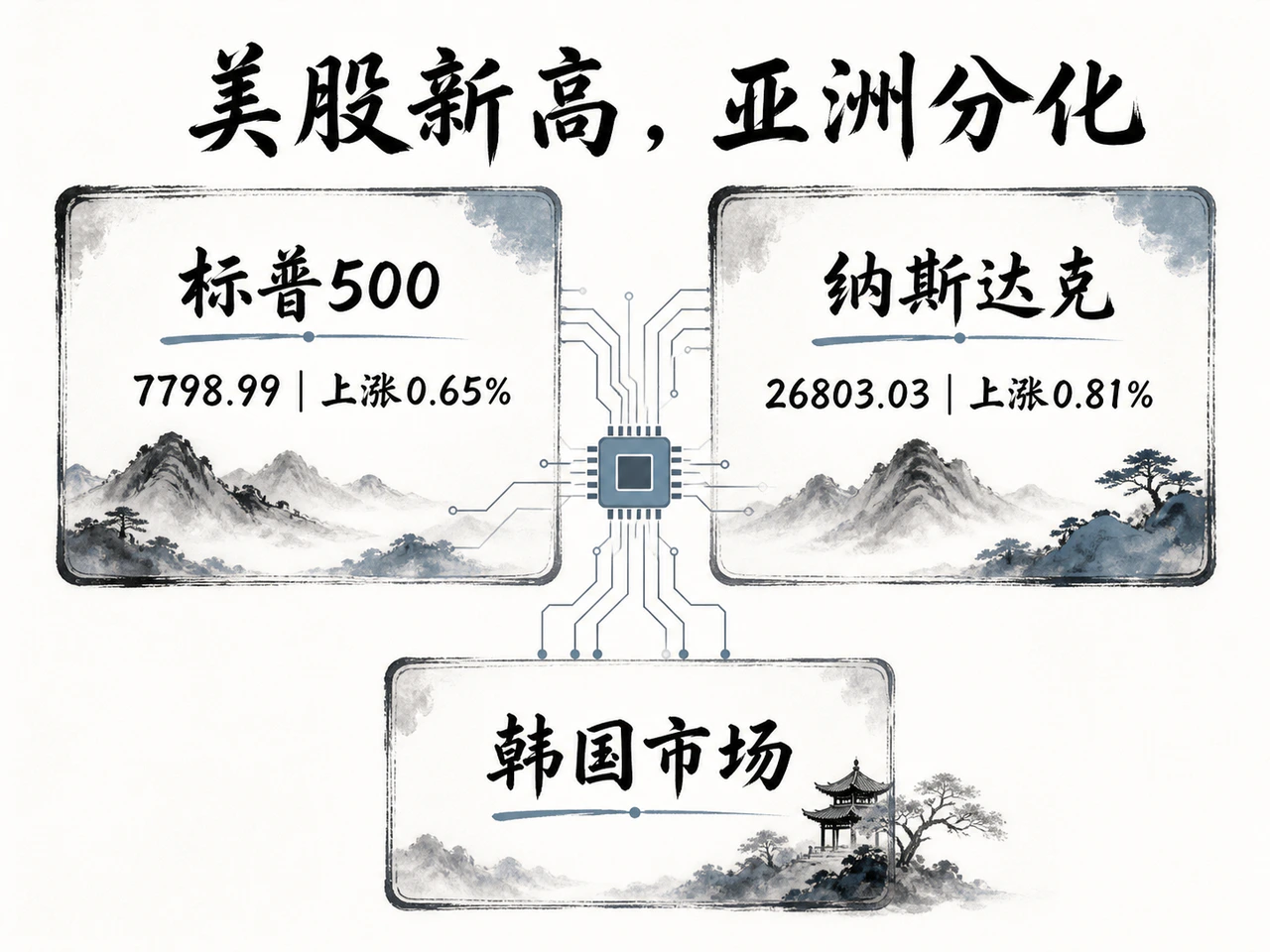 美股创下新高而亚洲市场表现分化