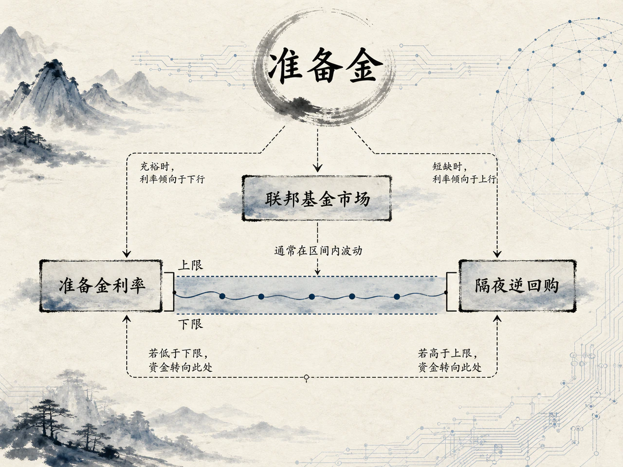 目标区间与隔夜利率控制机制图