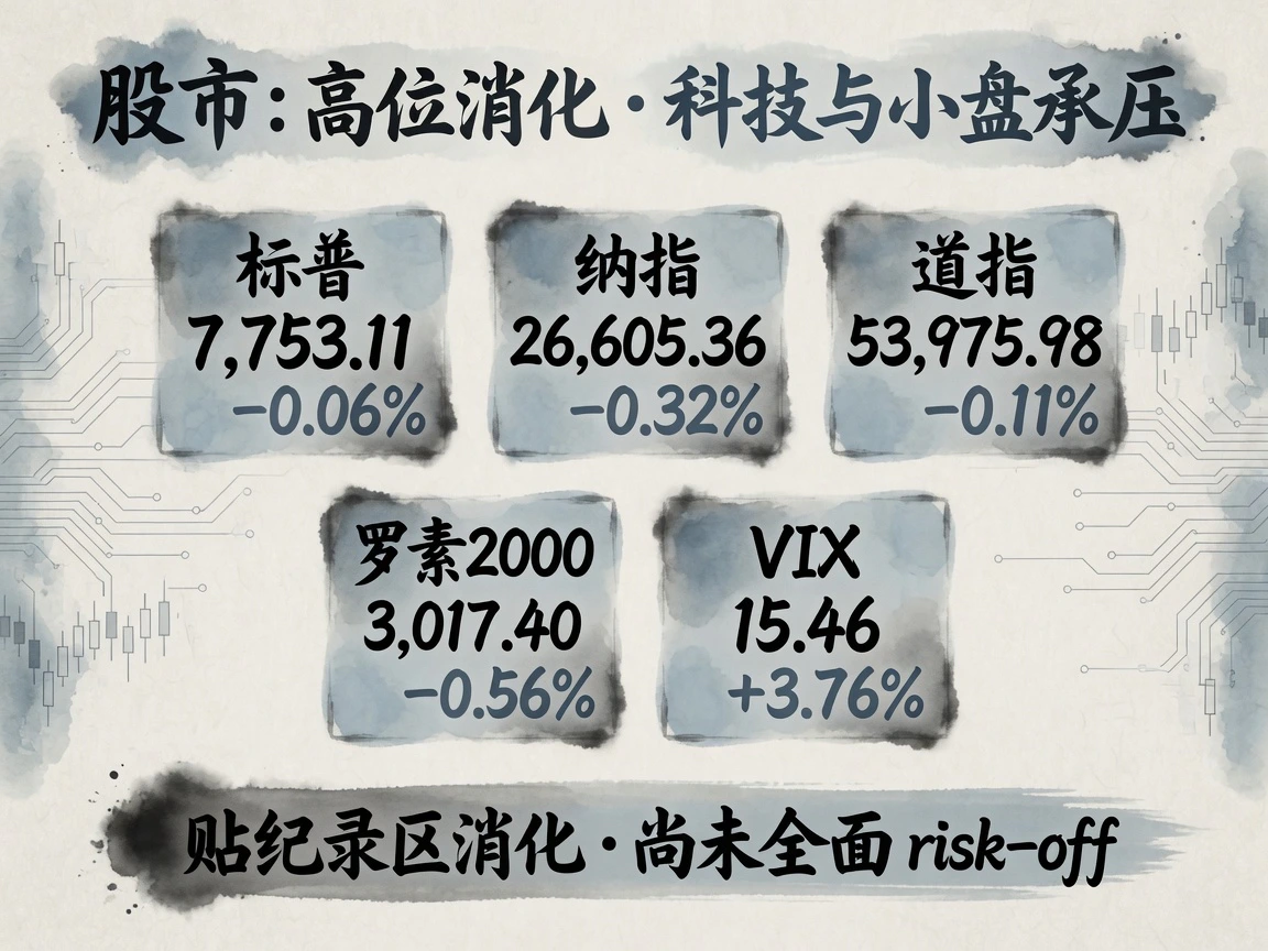 股市:标普近平盘,纳指与小盘偏弱,VIX回升