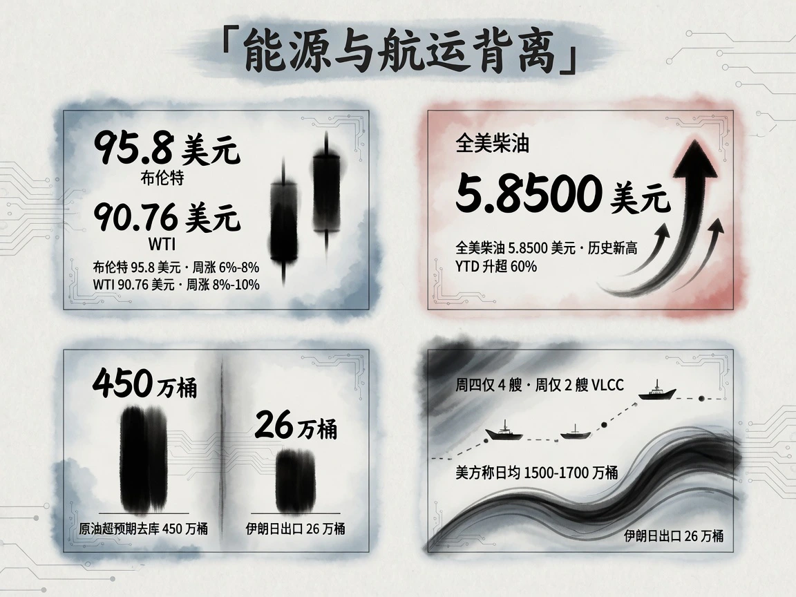 能源与航运：霍尔木兹流量严重背离，油价录得近两月最大周涨