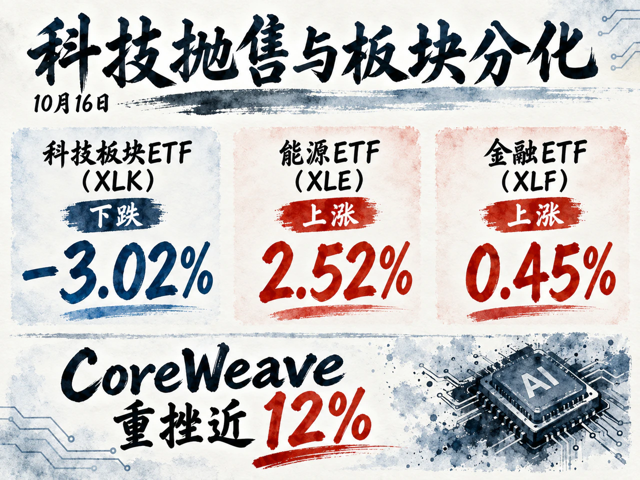 科技ETF下跌3.02%,能源与金融ETF逆势上涨