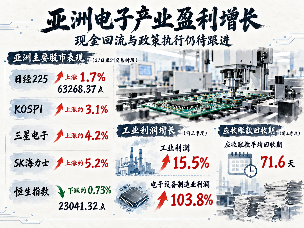 Asian electronics-related gains, Chinese industrial profits and cash-collection pressure.