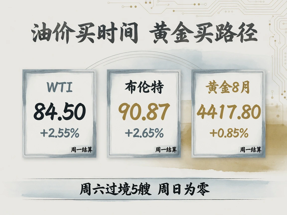 周一WTI 84.50、布伦特90.87,黄金4417.80,周六过境5艘周日为零