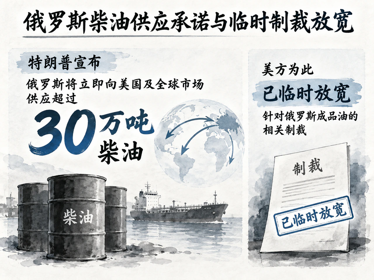 俄罗斯柴油供应承诺与临时制裁放宽