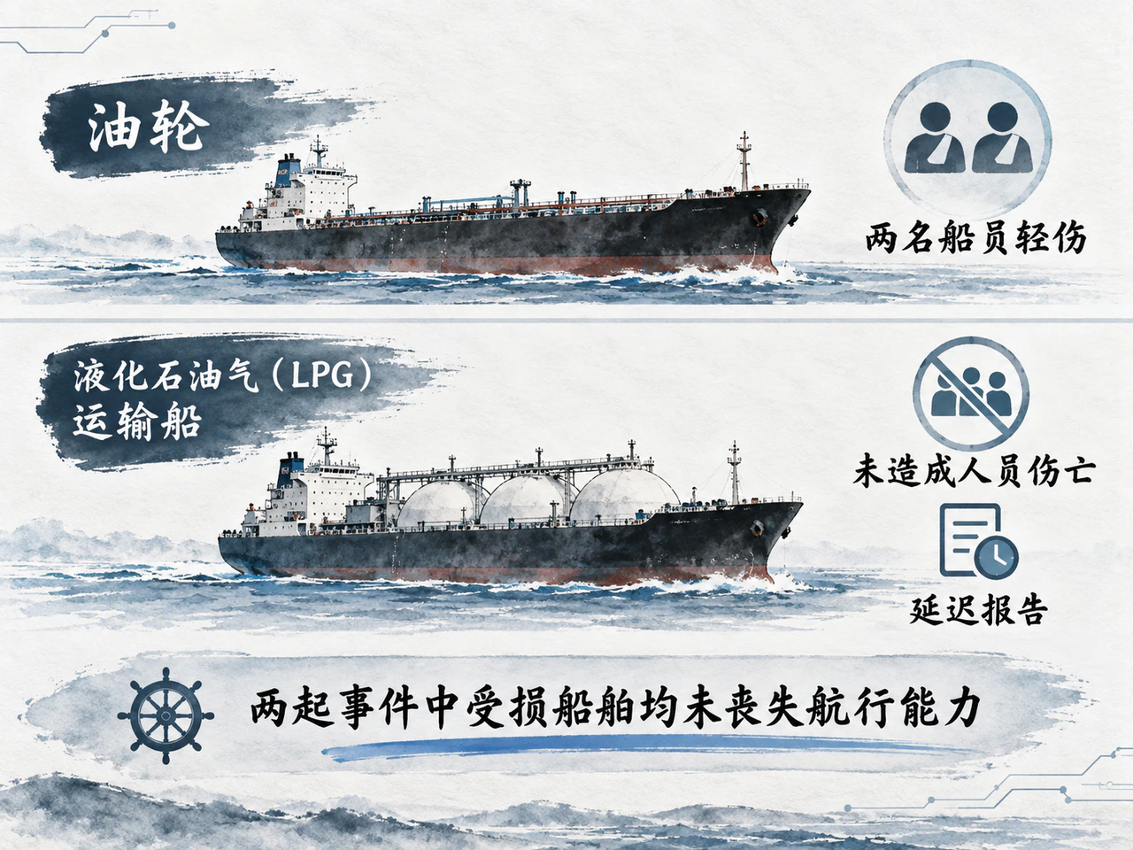 两艘商船受损后仍保持航行能力，第二起属延迟报告