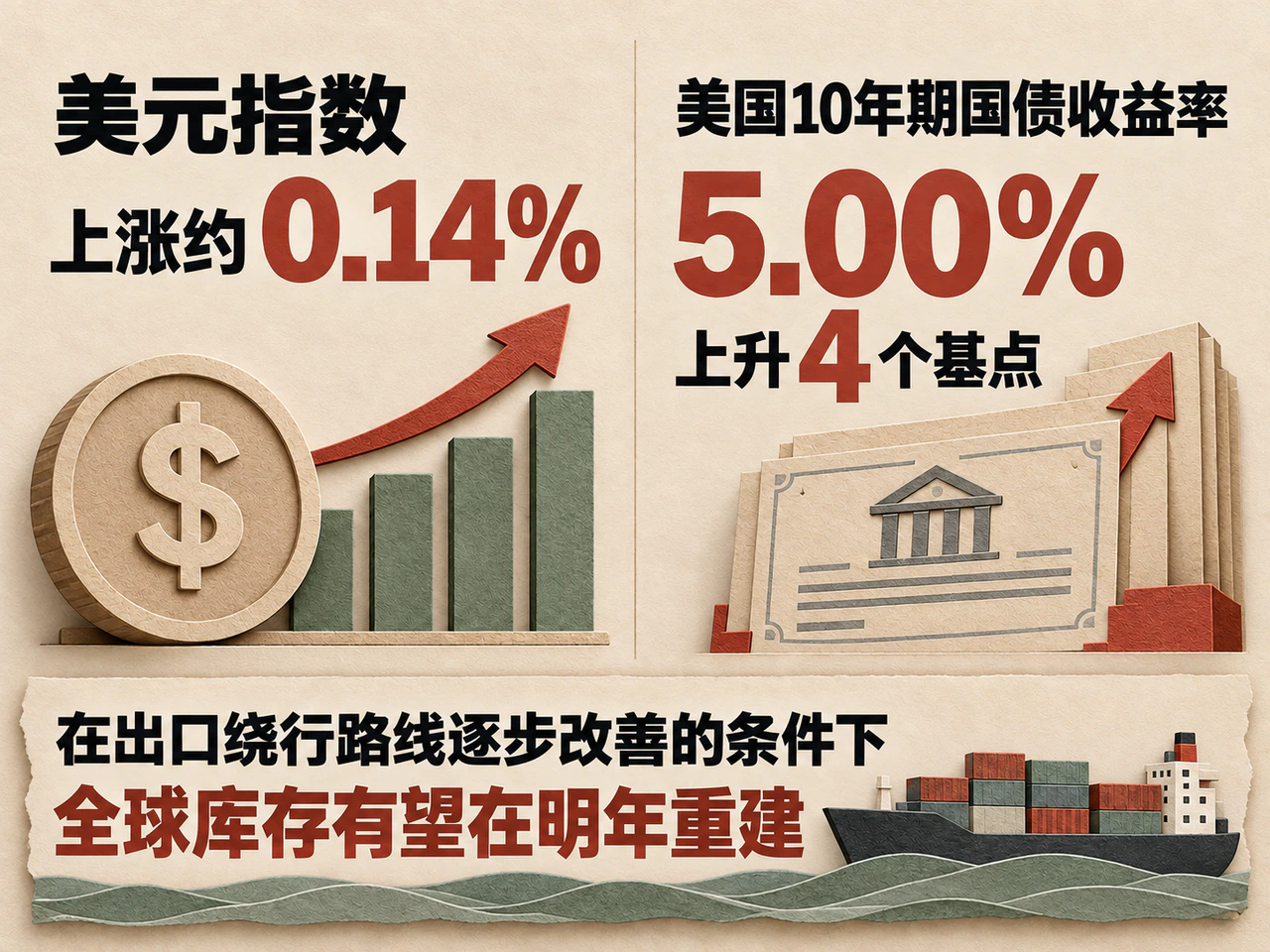 Firmer dollar and Treasury yields alongside a conditional inventory-rebuilding outlook