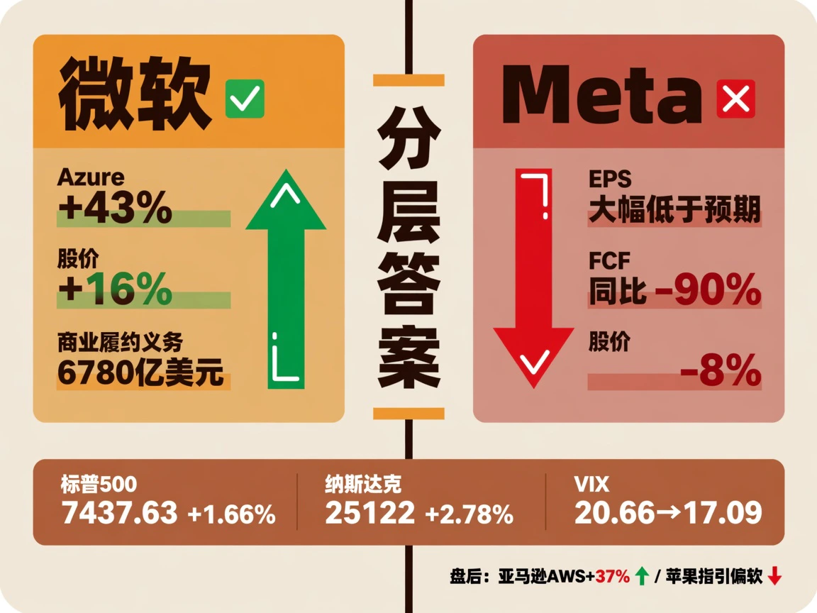 AI资本回报大考：微软+16% vs Meta -8%，纳指+2.78%，VIX骤降